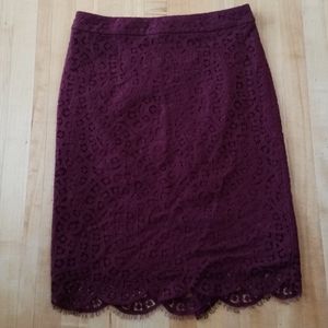 Loft Burgundy Lace Eyelet Skirt Size 0, NWT